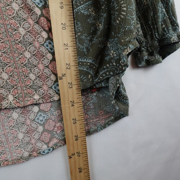 Mason & Belle Blouse Women's Large Green Pink Floral Tasseled Boho Peasant Hippy - Picture 5 of 9